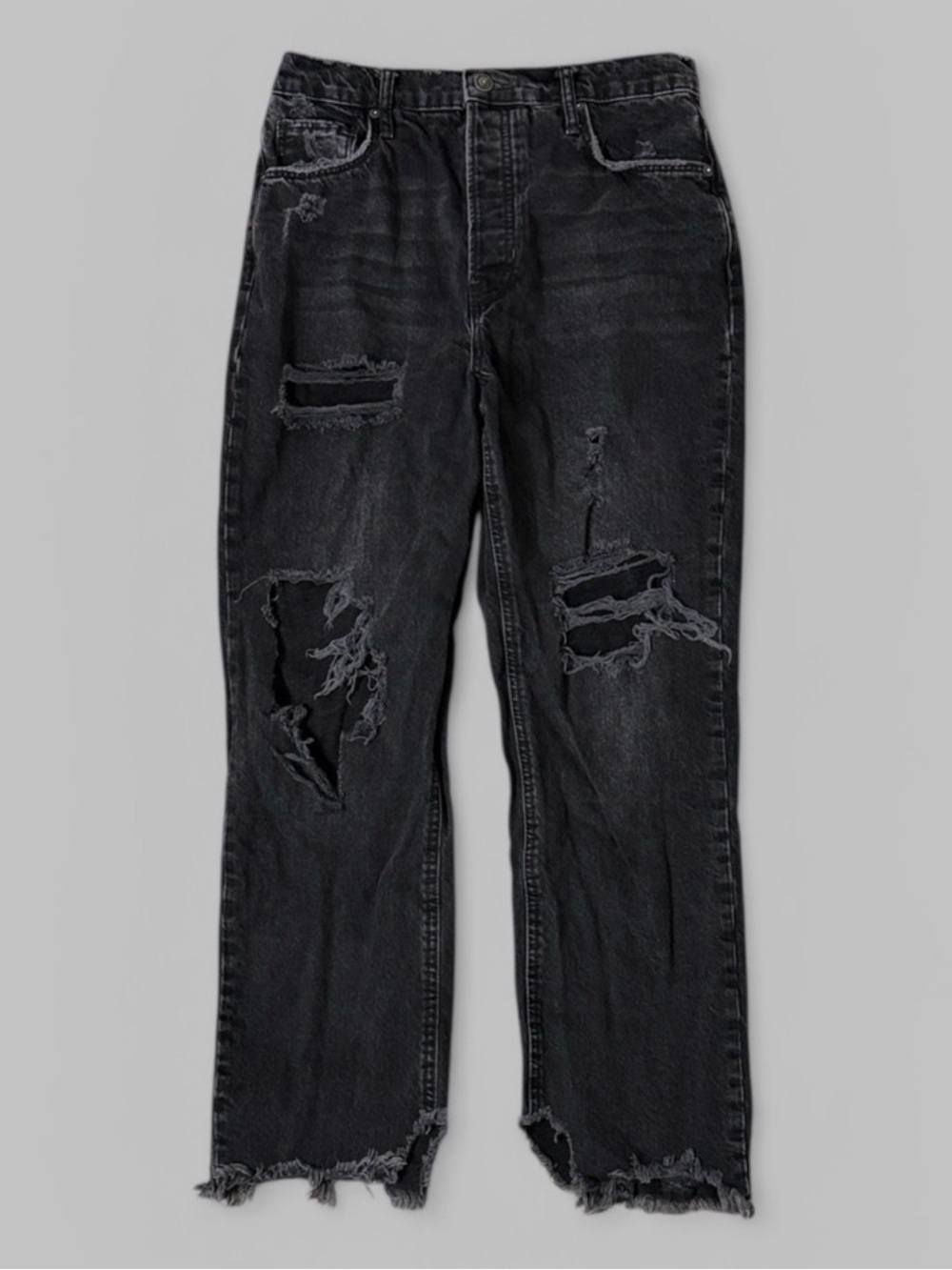 We The Free 100% Cotton Distressed Black Denim Wide-Leg Jeans
